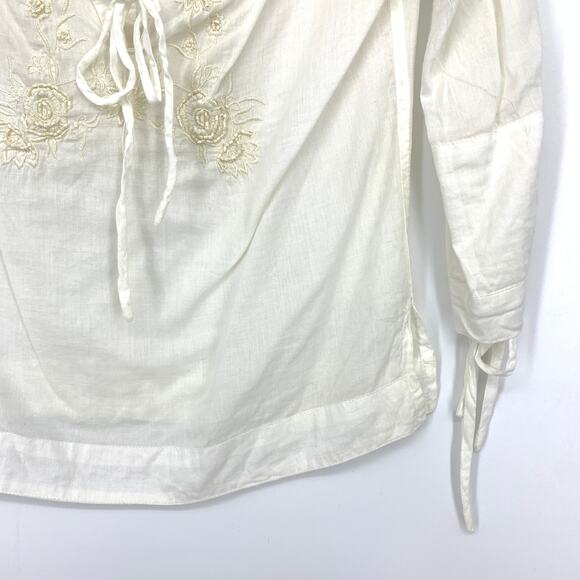 MNG Mango 3/4 Sleeve Popover Blouse Womens Size 4 White Boho Embroidered Beaded - Picture 4 of 6